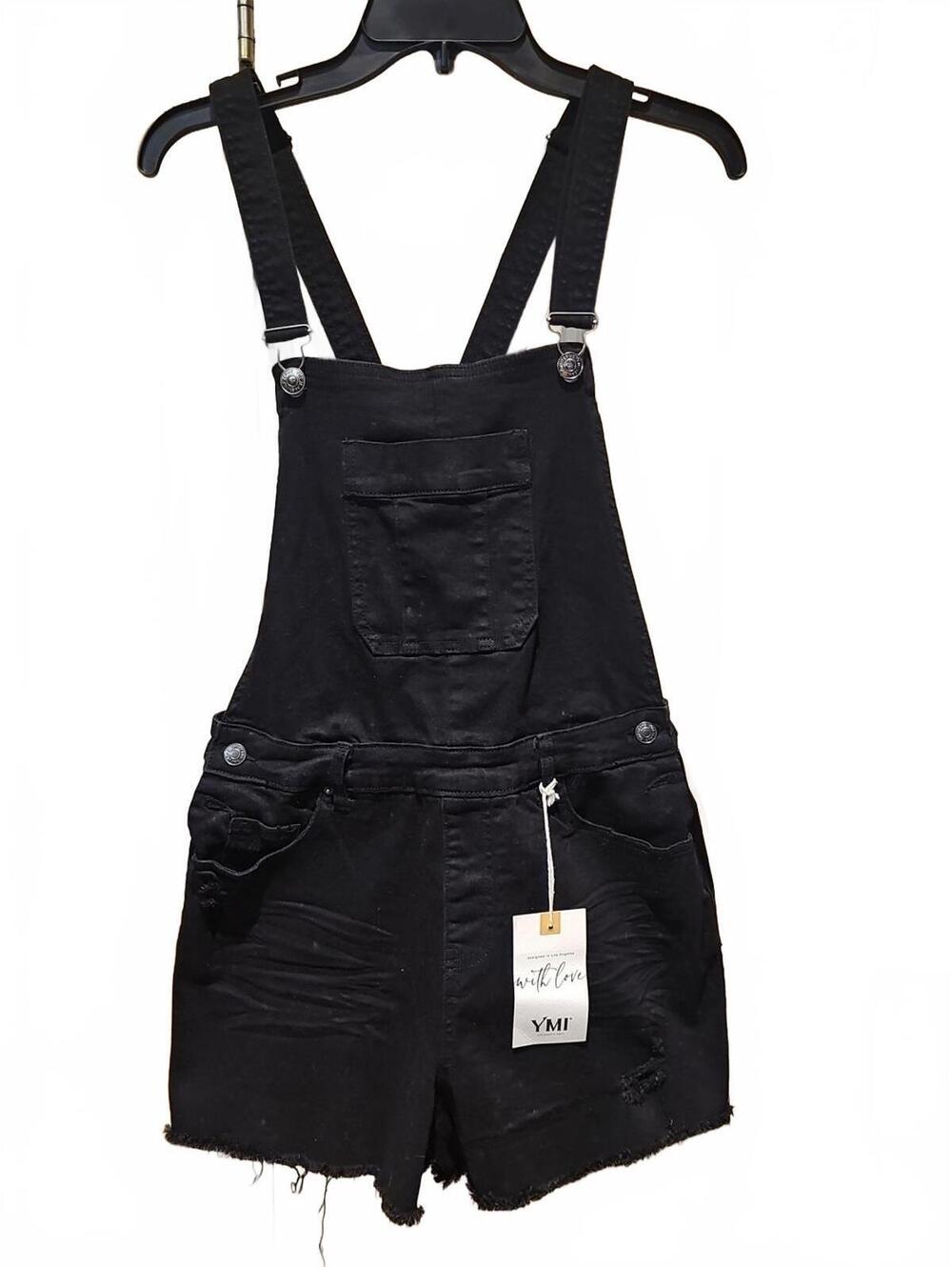 YMI black shortalls Juniors size 11 cut off stretch side button NWT. Ret $40